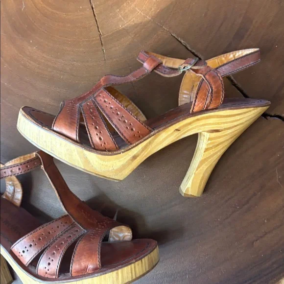 Vintage 70’s Woodworks by Thom McAn Leather Sandals Brazil Boho Disco Sz 8.5 - Picture 4 of 11